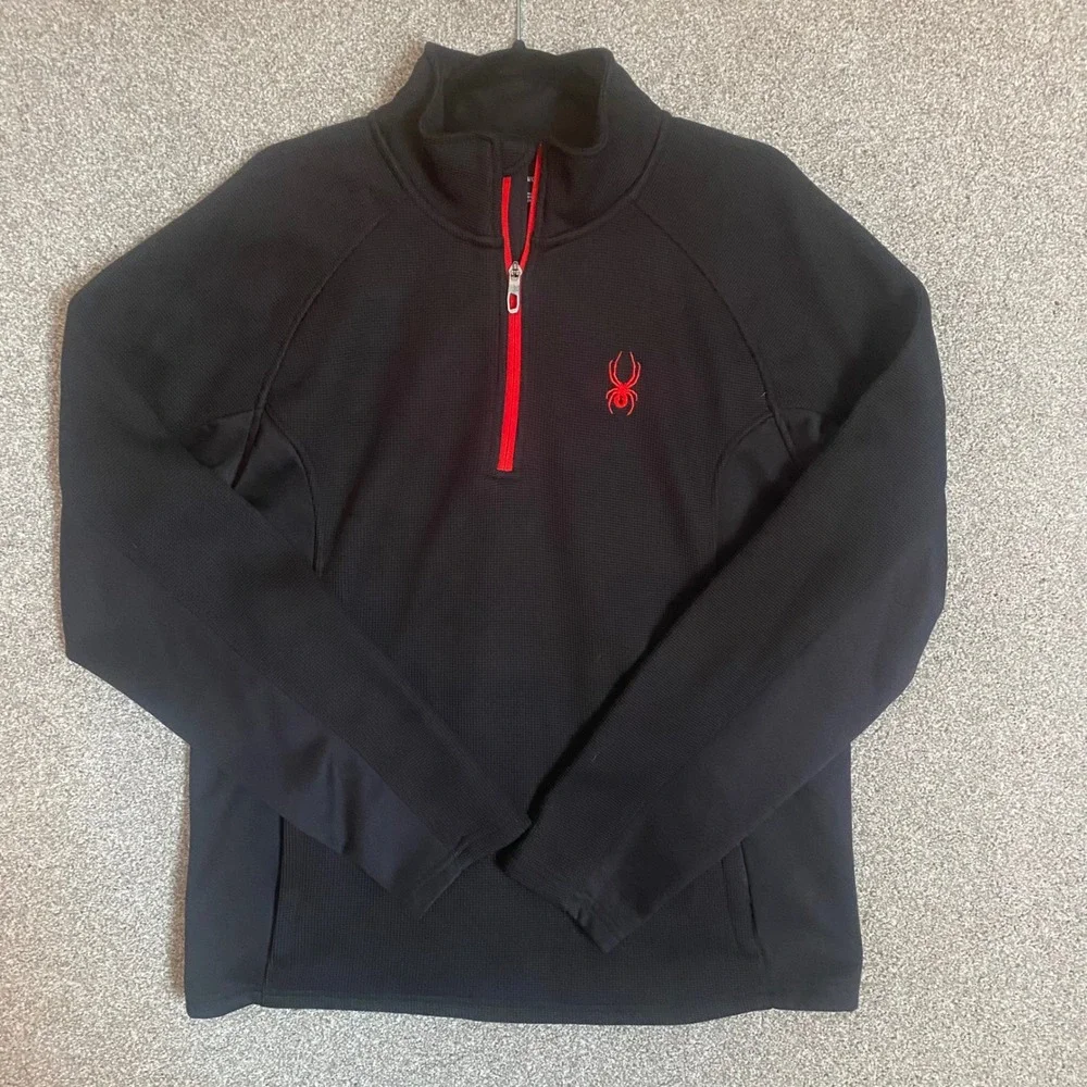 Spyder Mens Black 1/4 Zip Pullover Fleece Jacket Size L - Picture 1 of 9